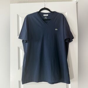 Lacoste Men's Dark Blue V-Neck Tee, fits like an XL